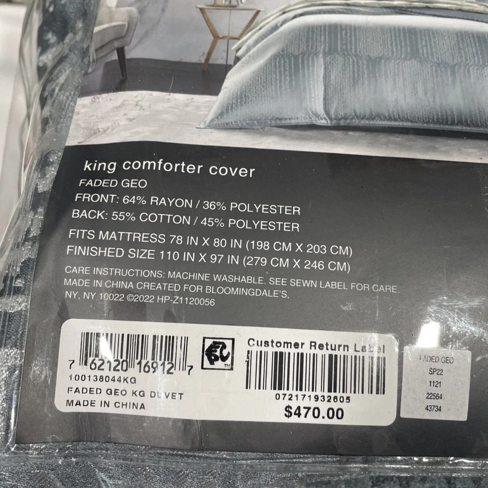 NIB $470 [ King ] Faded Geometric Duvet‎ for Hudson Park in Slate
